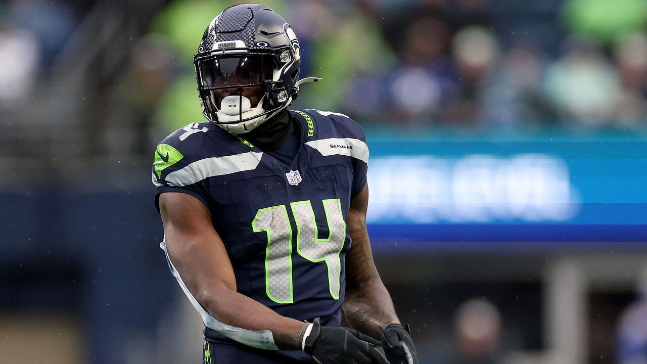SEATTLE, WASHINGTON - DECEMBER 22: DK Metcalf #14 of the Seattle Seahawks looks on against the Minnesota Vikings at Lumen Field on December 22, 2024 in Seattle, Washington.
