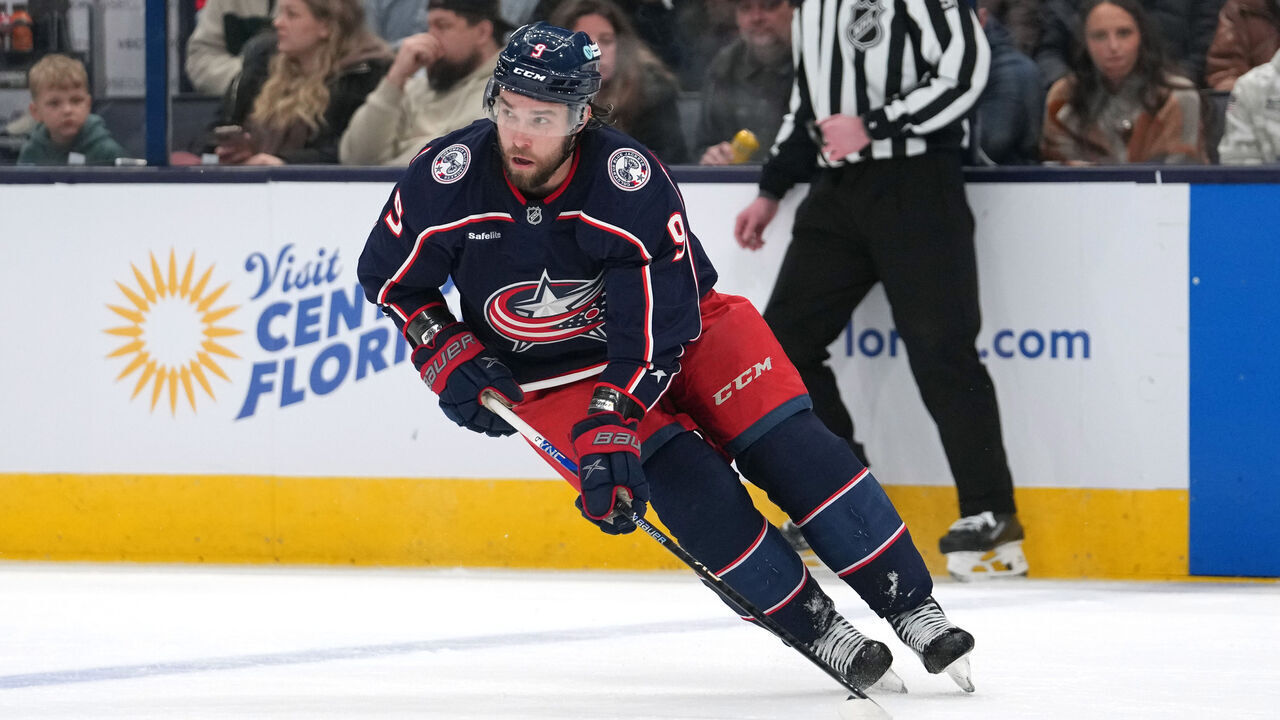 COLUMBUS, OHIO - FEBRUARY 06: Ivan Provorov #9 of the Columbus Blue Jackets seen in action during the game against the Utah Hockey Club at Nationwide Arena on February 06, 2025 in Columbus, Ohio.