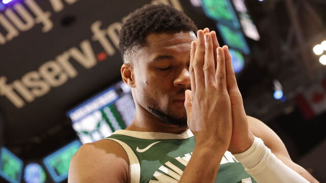 MILWAUKEE, WI - MARCH 5: Giannis Antetokounmpo #34 of the Milwaukee Bucks looks /on before the game against the Dallas Mavericks on March 5, 2025 at Fiserv Forum Center in Milwaukee, Wisconsin. Mandatory Copyright Notice: Copyright 2025 NBAE .