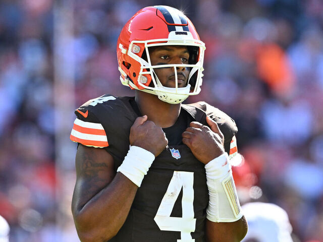 CLEVELAND, OHIO - OCTOBER 20: Deshaun Watson #4 of the Cleveland Browns looks on during the second quarter of a game against the Cincinnati Bengals at Huntington Bank Field on October 20, 2024 in Cleveland, Ohio.