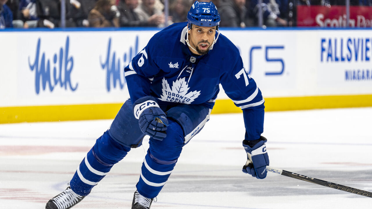 TORONTO, ON - DECEMBER 31: Ryan Reaves #75 of the Toronto Maple Leafs skates against the New York Islandersat the Scotiabank Arena on December 31, 2024 in Toronto, Ontario, Canada.