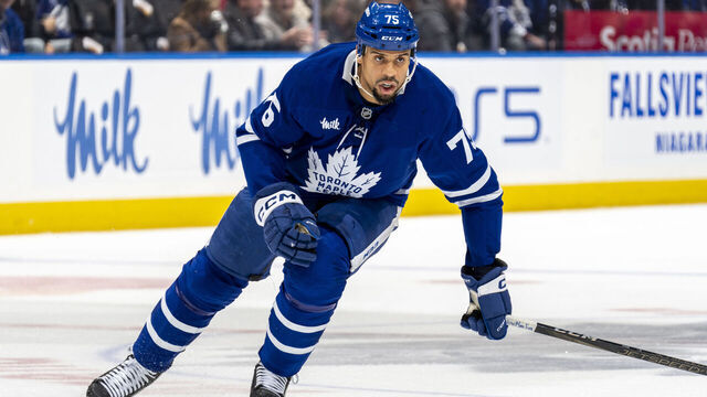 TORONTO, ON - DECEMBER 31: Ryan Reaves #75 of the Toronto Maple Leafs skates against the New York Islandersat the Scotiabank Arena on December 31, 2024 in Toronto, Ontario, Canada.