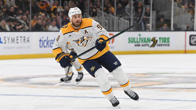 BOSTON, MASSACHUSETTS - MARCH 4: Ryan O'Reilly #90 of the Nashville Predators skates against the Boston Bruins on March 4, 2025, at the TD Garden in Boston, Massachusetts.