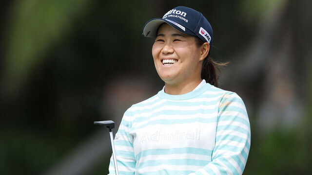 Japan's Nasa Hataoka reacts during the second round of the LPGA Blue Bay golf tournament at the Jian Lake Blue Bay Golf Club in Lingshui, on China's southern Hainan Island on March 7, 2025.