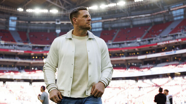 GLENDALE, ARIZONA - NOVEMBER 3: Former NFL defensive end J.J. Watt stands on the field prior to an NFL football game between the Chicago Bears and the Arizona Cardinals, at State Farm Stadium on November 3, 2024 in Glendale, Arizona.