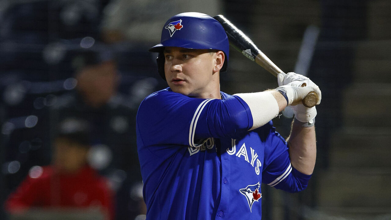 TAMPA, FLORIDA - FEBRUARY 28: Alan Roden #83 of the Toronto Blue Jays at bat in the fourth inning during a spring training game against the New York Yankees at George M. Steinbrenner Field on February 28, 2025 in Tampa, Florida.