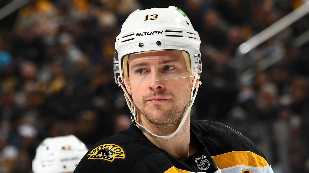 PITTSBURGH, PA - MARCH 01: Charlie Coyle #13 of the Boston Bruins skates during the game against the Pittsburgh Penguins at PPG PAINTS Arena on March 1, 2025 in Pittsburgh, Pennsylvania.