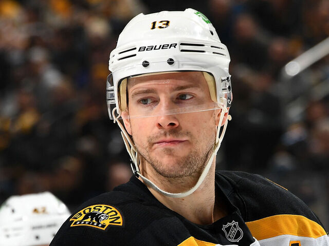 PITTSBURGH, PA - MARCH 01: Charlie Coyle #13 of the Boston Bruins skates during the game against the Pittsburgh Penguins at PPG PAINTS Arena on March 1, 2025 in Pittsburgh, Pennsylvania.