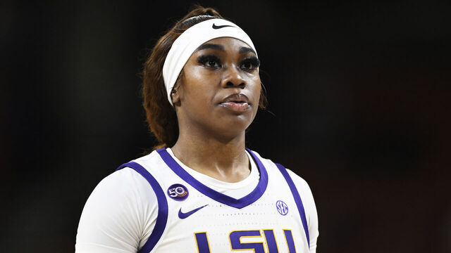 GREENVILLE, SOUTH CAROLINA - MARCH 07: Aneesah Morrow #24 of the LSU Lady Tigers looks on against the Florida Gators in the third quarter during the quarterfinal round of the SEC women's basketball tournament at Bon Secours Wellness Arena on March 07, 2025 in Greenville, South Carolina.