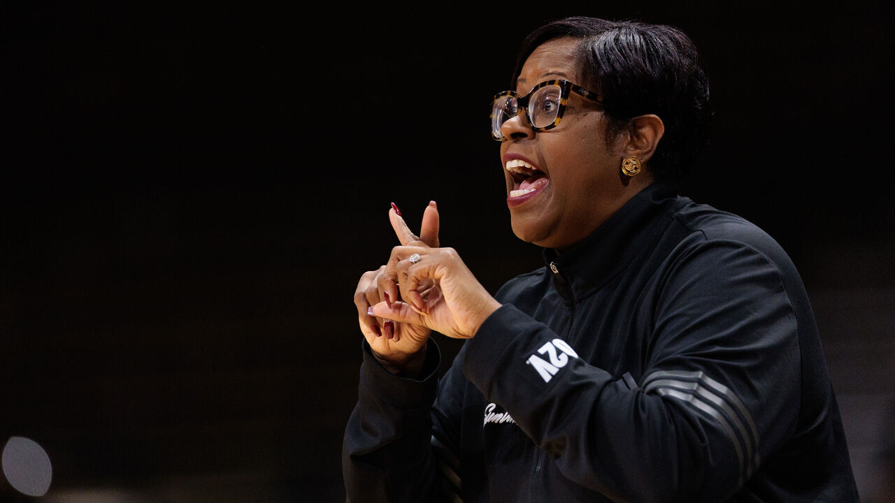 BOULDER, COLORADO - FEBRUARY 26: Head coach Natasha Adair of the Arizona State Sun Devils calls a play during the first quarter against the Colorado Buffaloes at the CU Events Center on February 26, 2025 in Boulder, Colorado.
