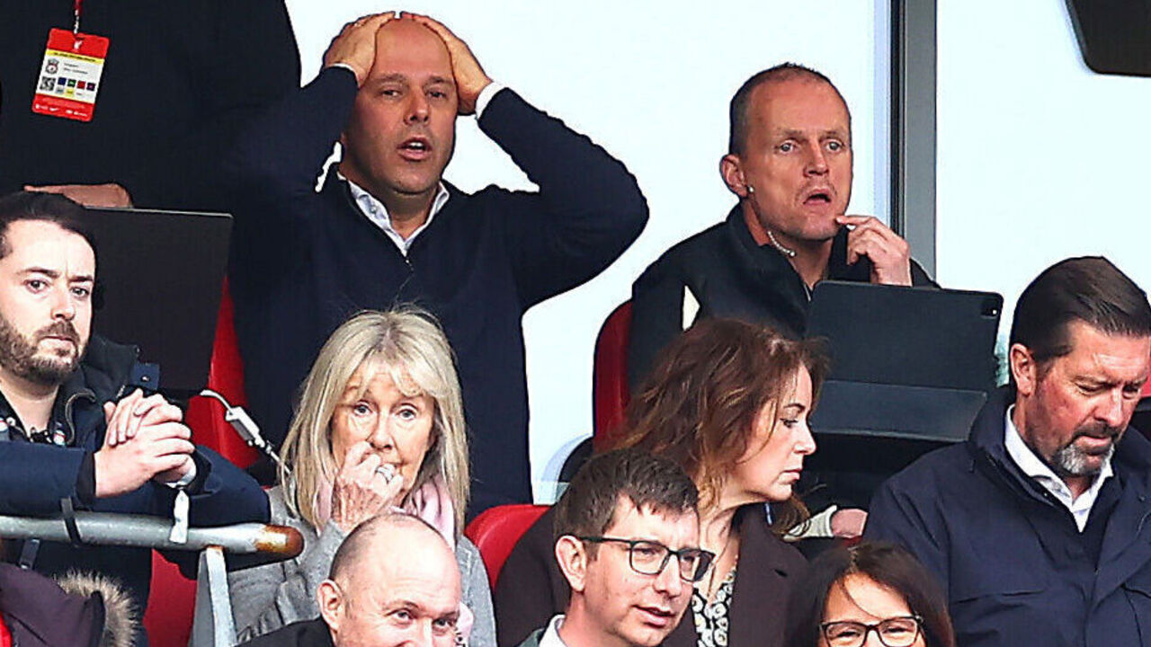 LIVERPOOL, ENGLAND - MARCH 08: Liverpool manager Arne Slot reacts during the Premier League match between Liverpool FC and Southampton FC at Anfield on March 08, 2025 in Liverpool, England.