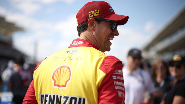 AUSTIN, TEXAS - MARCH 02: Joey Logano, driver of the #22 Shell Pennzoil Ford, walks the grid prior to the NASCAR Cup Series EchoPark Automotive Grand Prix at Circuit of The Americas on March 02, 2025 in Austin, Texas.