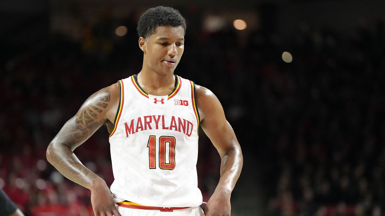 COLLEGE PARK, MD - FEBRUARY 26: Julian Reese #10 of the Maryland Terrapins looks on during a college basketball game against the Michigan State Spartans at the Xfinity Center on February 26, 2025 in College Park, Maryland.