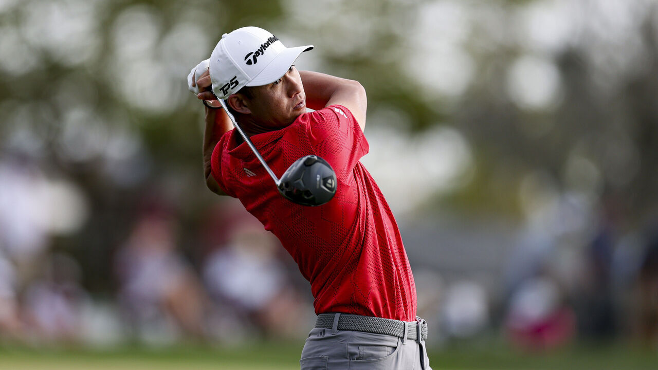 ORLANDO, FLORIDA - MARCH 08: Collin Morikawa hits a tee shot on the 12th hole during the third round of the Arnold Palmer Invitational presented by Mastercard 2025 at Arnold Palmer Bay Hill Golf Course on March 08, 2025 in Orlando, Florida.