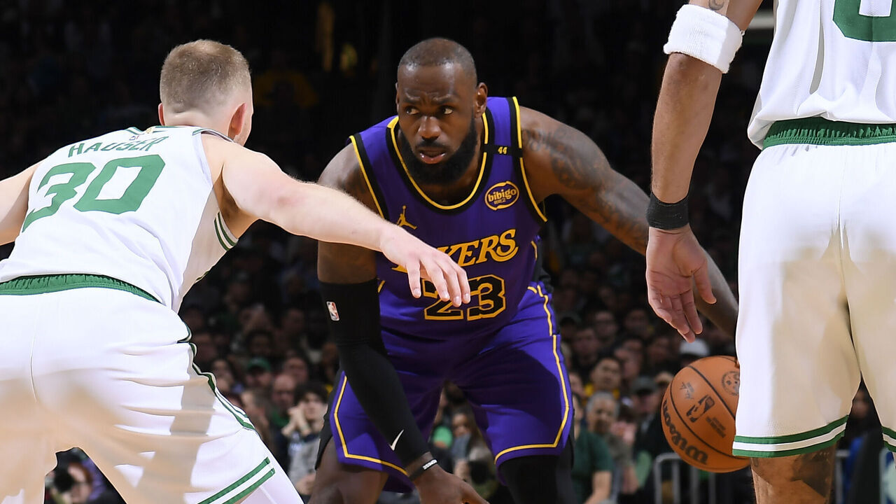 BOSTON, MA - MARCH 8: LeBron James #23 of the Los Angeles Lakers dribbles the ball during the game against the Boston Celtics on March 8, 2025 at TD Garden in Boston, Massachusetts. NOTE TO USER: User expressly acknowledges and agrees that, by downloading and/or using this Photograph, user is consenting to the terms and conditions of the Getty Images License Agreement. Mandatory Copyright Notice: Copyright 2025 NBAE