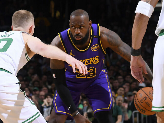 BOSTON, MA - MARCH 8: LeBron James #23 of the Los Angeles Lakers dribbles the ball during the game against the Boston Celtics on March 8, 2025 at TD Garden in Boston, Massachusetts. NOTE TO USER: User expressly acknowledges and agrees that, by downloading and/or using this Photograph, user is consenting to the terms and conditions of the Getty Images License Agreement. Mandatory Copyright Notice: Copyright 2025 NBAE