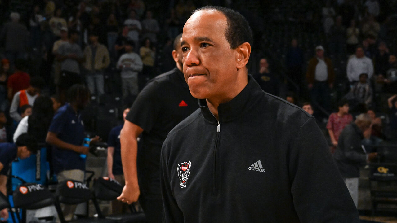ATLANTA, GA MARCH 01: North Carolina State head coach Kevin Keatts reacts following the conclusion of the college basketball game between the North Carolina State Wolfpack and the Georgia Tech Yellow Jackets on March1st, 2025 at Hank McCamish Pavilion in Atlanta, GA.