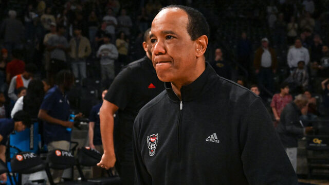 ATLANTA, GA MARCH 01: North Carolina State head coach Kevin Keatts reacts following the conclusion of the college basketball game between the North Carolina State Wolfpack and the Georgia Tech Yellow Jackets on March1st, 2025 at Hank McCamish Pavilion in Atlanta, GA.