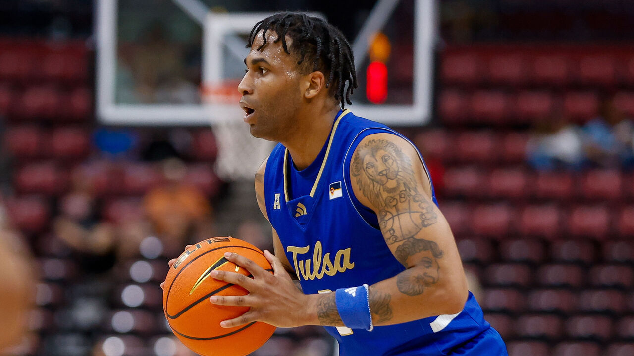 SUNRISE, FLORIDA - DECEMBER 14: Dwon Odom #2 of Tulsa Golden Hurricane looks on during the game between UFC Knights and Tulsa Golden Hurricane at the AutoNation Orange Bowl Basketball Classic at the Amerant Bank Arena on December 14, 2024 in Sunrise, Florida.