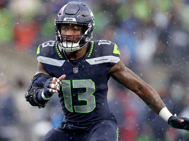 SEATTLE, WASHINGTON - OCTOBER 27: Ernest Jones IV #13 of the Seattle Seahawks in action against the Buffalo Bills at Lumen Field on October 27, 2024 in Seattle, Washington.