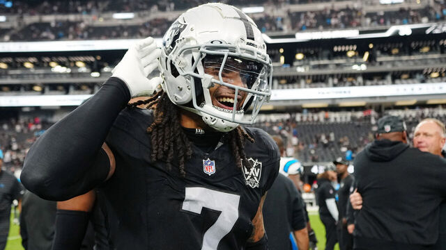 LAS VEGAS, NEVADA - SEPTEMBER 22: Tre'von Moehrig #7 of the Las Vegas Raiders reacts after losing to the Carolina Panthers 36-22 at Allegiant Stadium on September 22, 2024 in Las Vegas, Nevada.