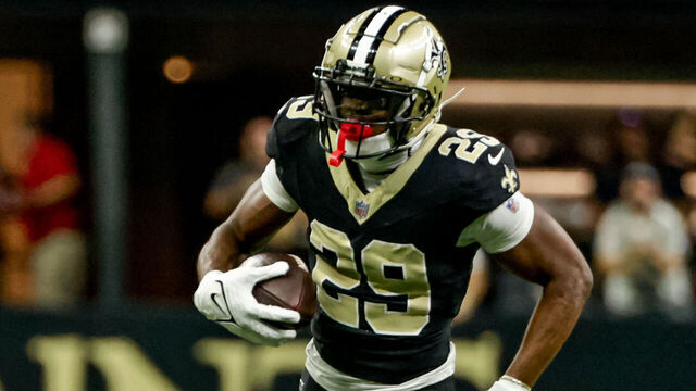 NEW ORLEANS, LOUISIANA - OCTOBER 13: Paulson Adebo #29 of the New Orleans Saints returns an interception against the Tampa Bay Buccaneers during the first half of a game at the Caesars Superdome on October 13, 2024 in New Orleans, Louisiana.