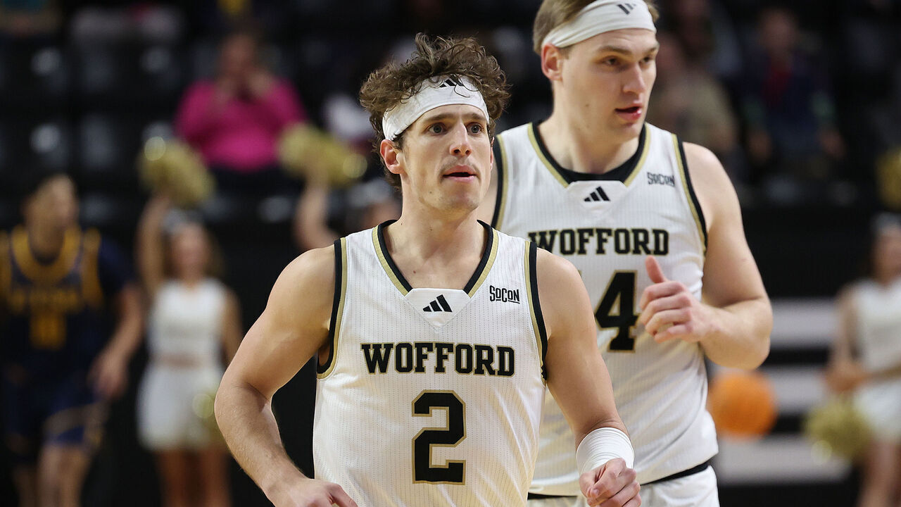 SPARTANBURG, SC - FEBRUARY 22: Wofford Terriers guard Dillon Bailey (2) during a college basketball game between the East Tennessee State Buccaneers and the Wofford Terriers on February 22, 2025 at Jerry Richardson Indoor Stadium ion Spartanburg, S.C.