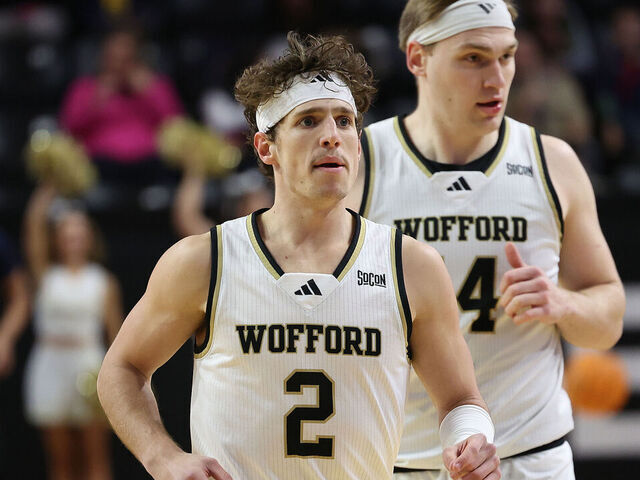 SPARTANBURG, SC - FEBRUARY 22: Wofford Terriers guard Dillon Bailey (2) during a college basketball game between the East Tennessee State Buccaneers and the Wofford Terriers on February 22, 2025 at Jerry Richardson Indoor Stadium ion Spartanburg, S.C.