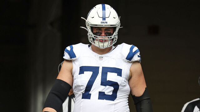 JACKSONVILLE, FLORIDA - OCTOBER 06: Will Fries #75 of the Indianapolis Colts walks out of the tunnel prior to an NFL football game against the Jacksonville Jaguars at EverBank Stadium on October 6, 2024 in Jacksonville, Florida.