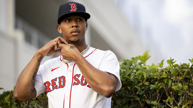 FORT MYERS, FLORIDA - FEBRUARY 18: Brayan Bello #66 of the Boston Red Sox looks on during photo day before a Spring Training workout at JetBlue Park at Fenway South in Fort Myers, Florida on February 18, 2025.
