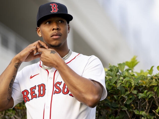 FORT MYERS, FLORIDA - FEBRUARY 18: Brayan Bello #66 of the Boston Red Sox looks on during photo day before a Spring Training workout at JetBlue Park at Fenway South in Fort Myers, Florida on February 18, 2025.