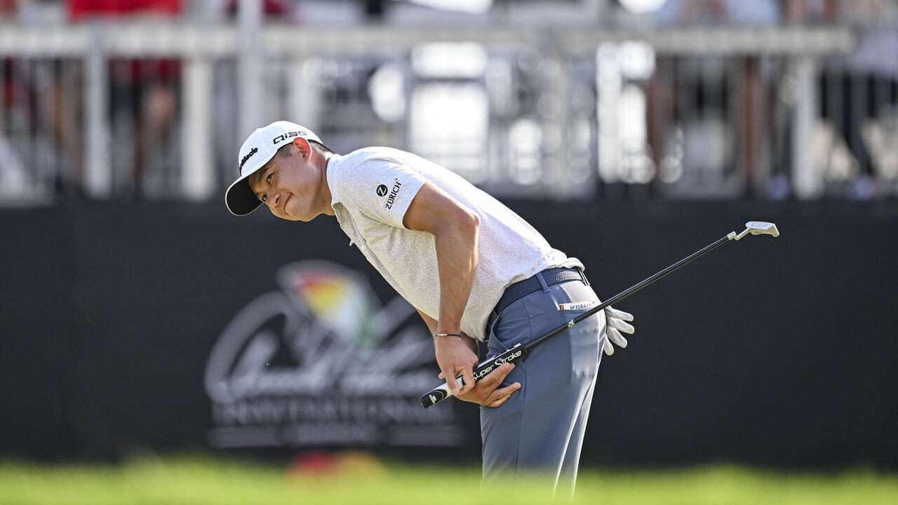 ORLANDO, FL - MARCH 09: Collin Morikawa reacts to missing a birdie putt on the 15th hole green during the final round of the Arnold Palmer Invitational presented by Mastercard at Bay Hill Club and Lodge on March 9, 2025 in Orlando, Florida.