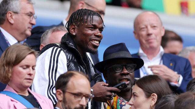 DUSSELDORF, GERMANY - JULY 01: Paul Pogba is seen in attendance in the stands prior to the UEFA EURO 2024 round of 16 match between France and Belgium at Düsseldorf Arena on July 01, 2024 in Dusseldorf, Germany.