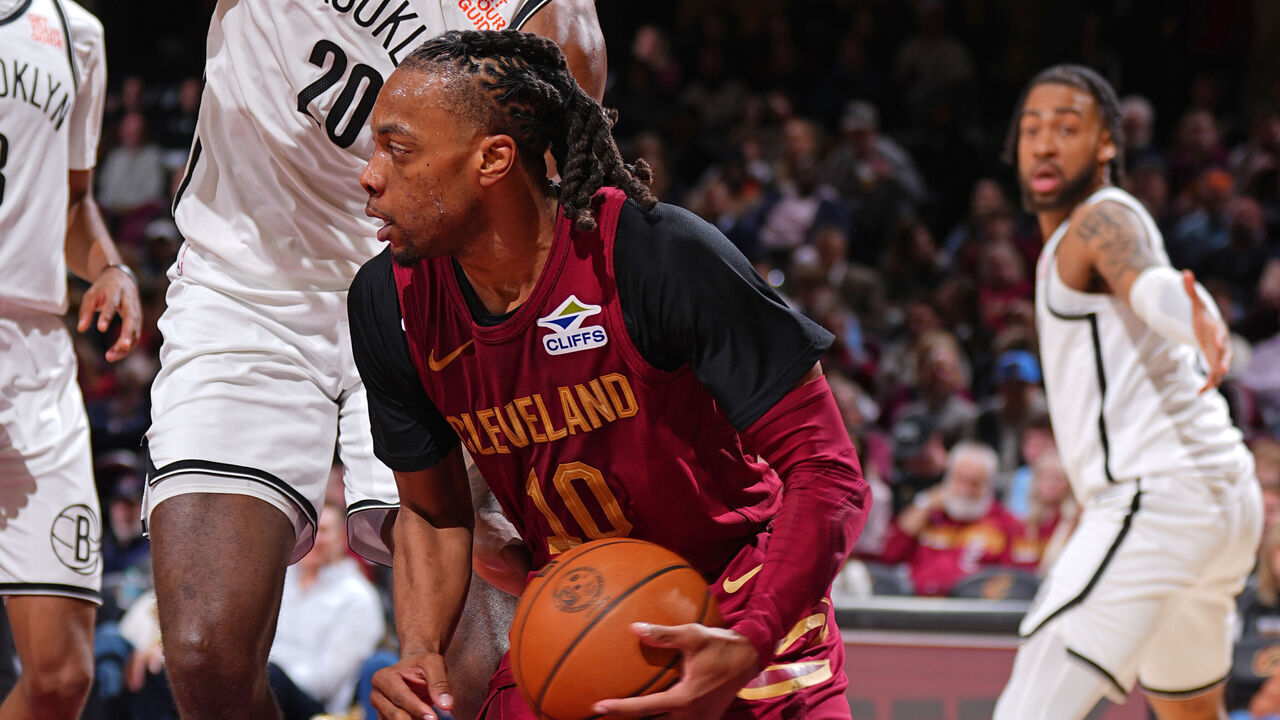CLEVELAND, OH - MARCH 11: Darius Garland #10 of the Cleveland Cavaliers handles the ball during the game against the Brooklyn Nets on March 11, 2025 at Rocket Arena in Cleveland, Ohio. NOTE TO USER: User expressly acknowledges and agrees that, by downloading and/or using this Photograph, user is consenting to the terms and conditions of the Getty Images License Agreement. Mandatory Copyright Notice: Copyright 2025 NBAE