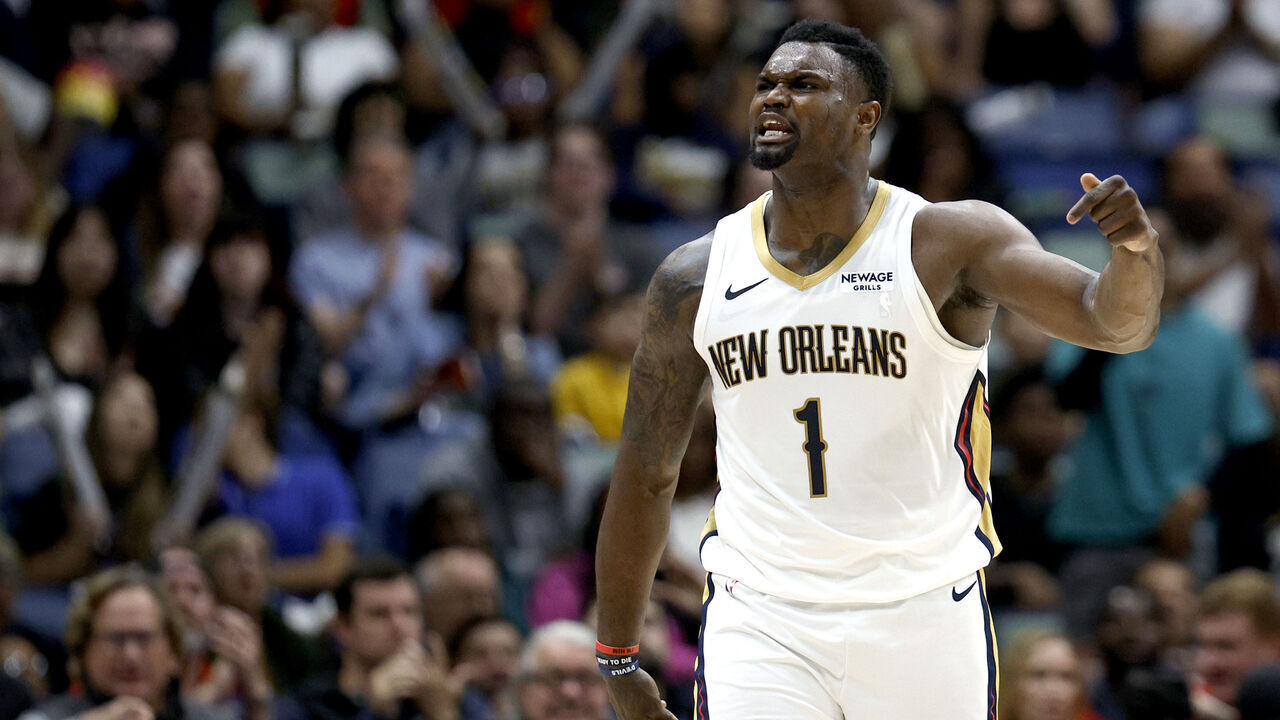 NEW ORLEANS, LOUISIANA - MARCH 11: Zion Williamson #1 of the New Orleans Pelicans reacts after scoring during the fourth quarter during an NBA game against the LA Clippers at Smoothie King Center on March 11, 2025 in New Orleans, Louisiana.