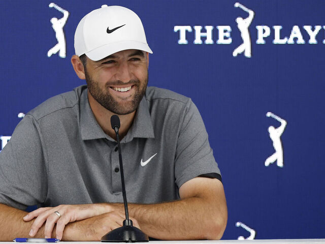 PONTE VEDRA BEACH, FLORIDA - MARCH 11: Scottie Scheffler of the United States speaks to the media prior to THE PLAYERS Championship on the Stadium Course at TPC Sawgrass on March 11, 2025 in Ponte Vedra Beach, Florida.