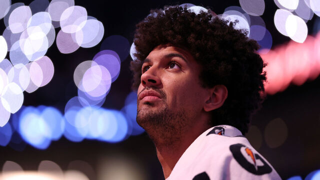 PHOENIX, ARIZONA - DECEMBER 15: Matisse Thybulle #4 of the Portland Trail Blazers looks on during the game against the Phoenix Suns at Footprint Center on December 15, 2024 in Phoenix, Arizona. The Suns defeated the Blazers 116-109.