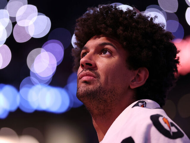 PHOENIX, ARIZONA - DECEMBER 15: Matisse Thybulle #4 of the Portland Trail Blazers looks on during the game against the Phoenix Suns at Footprint Center on December 15, 2024 in Phoenix, Arizona. The Suns defeated the Blazers 116-109.
