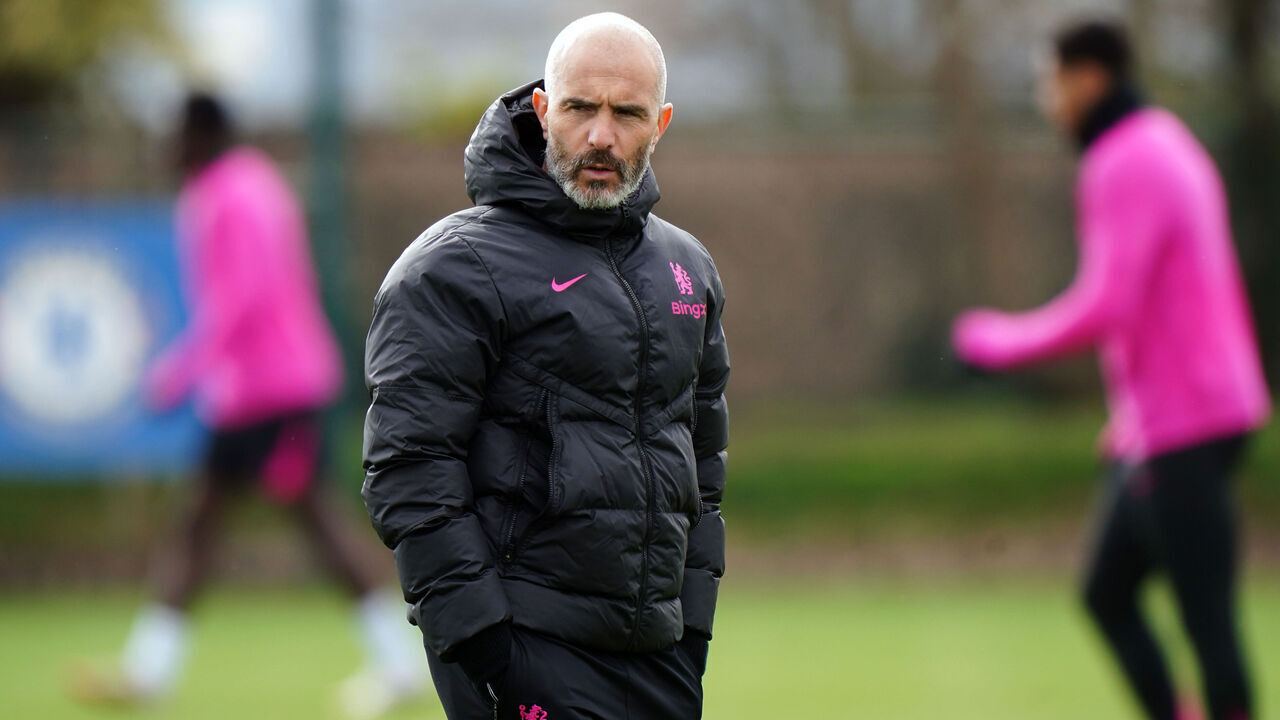 Chelsea manager Enzo Maresca during a training session at at Cobham Training Ground, London. Picture date: Wednesday March 12, 2025.