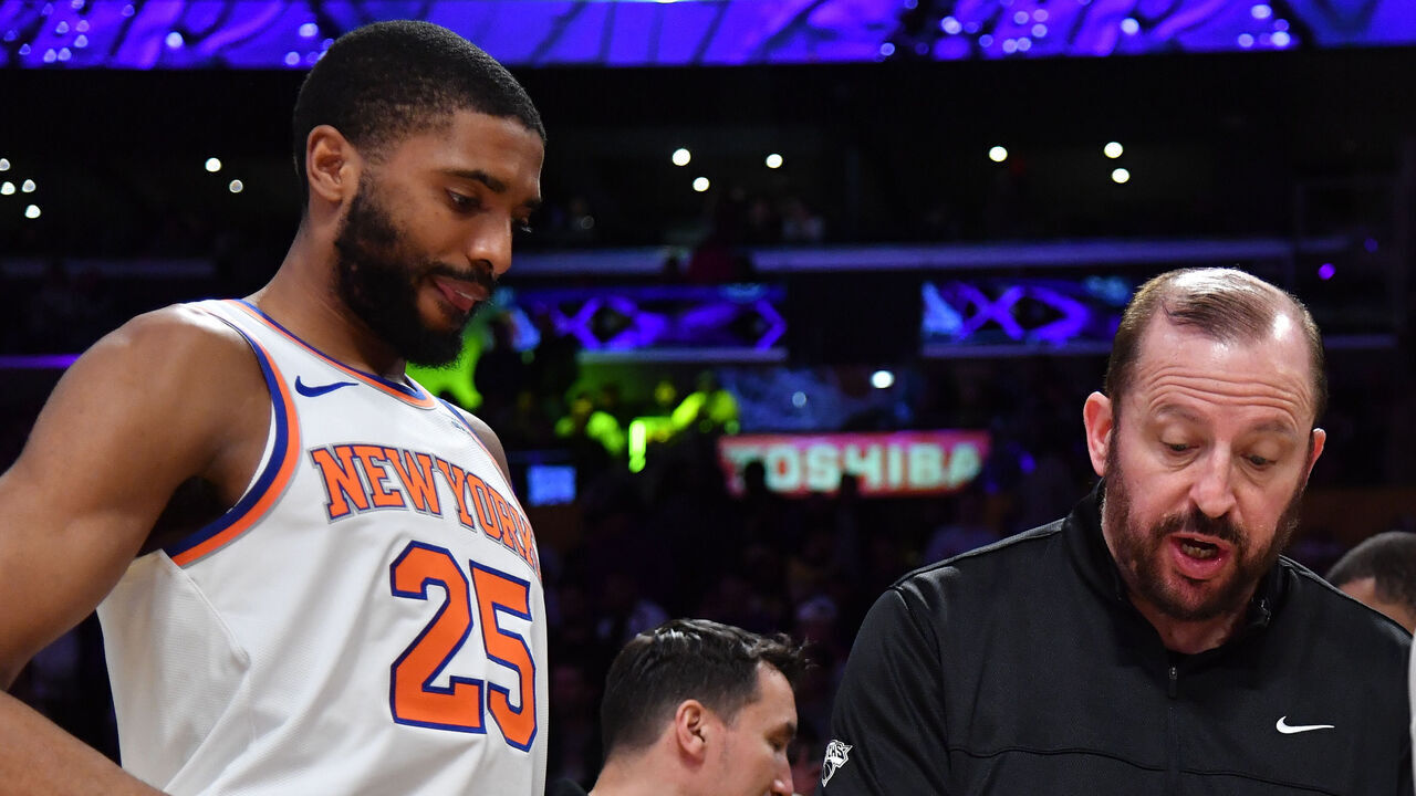 LOS ANGELES, CA - MARCH 6: Head Coach Tom Thibodeau of the New York Knicks talks to his players during the game against the Los Angeles Lakers on March 6, 2025 at Crypto.Com Arena in Los Angeles, California. NOTE TO USER: User expressly acknowledges and agrees that, by downloading and/or using this Photograph, user is consenting to the terms and conditions of the Getty Images License Agreement. Mandatory Copyright Notice: Copyright 2025 NBAE