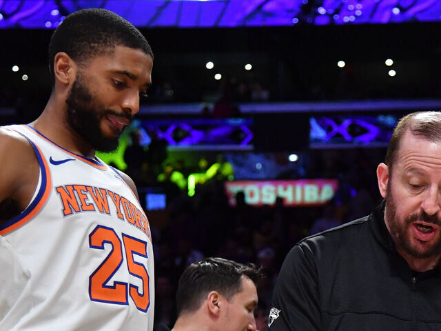 LOS ANGELES, CA - MARCH 6: Head Coach Tom Thibodeau of the New York Knicks talks to his players during the game against the Los Angeles Lakers on March 6, 2025 at Crypto.Com Arena in Los Angeles, California. NOTE TO USER: User expressly acknowledges and agrees that, by downloading and/or using this Photograph, user is consenting to the terms and conditions of the Getty Images License Agreement. Mandatory Copyright Notice: Copyright 2025 NBAE