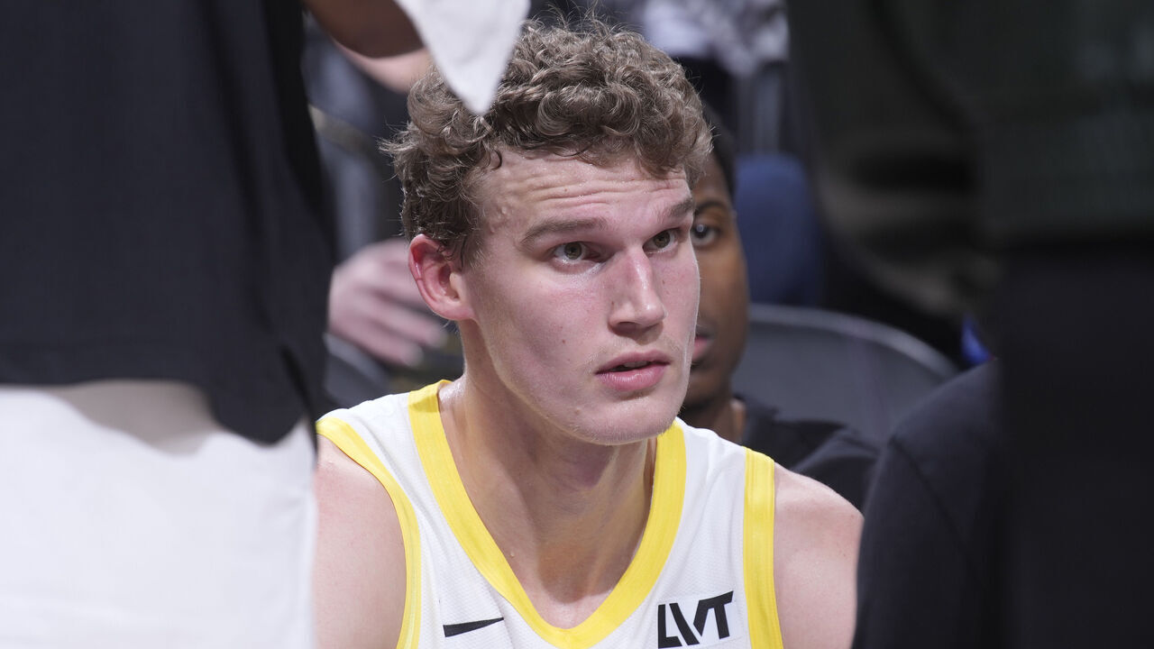 SACRAMENTO, CA - DECEMBER 8: Lauri Markkanen #23 of the Utah Jazz looks on from the bench during the game against the Sacramento Kings on December 8, 2024 at Golden 1 Center in Sacramento, California. NOTE TO USER: User expressly acknowledges and agrees that, by downloading and or using this photograph, User is consenting to the terms and conditions of the Getty Images Agreement. Mandatory Copyright Notice: Copyright 2024 NBAE