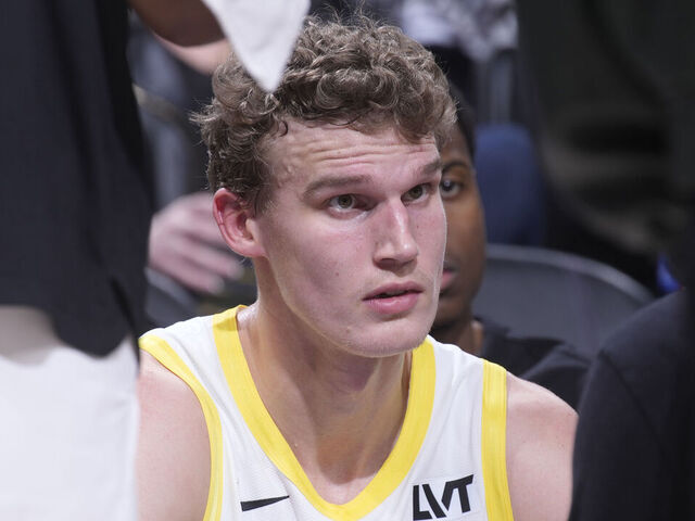 SACRAMENTO, CA - DECEMBER 8: Lauri Markkanen #23 of the Utah Jazz looks on from the bench during the game against the Sacramento Kings on December 8, 2024 at Golden 1 Center in Sacramento, California. NOTE TO USER: User expressly acknowledges and agrees that, by downloading and or using this photograph, User is consenting to the terms and conditions of the Getty Images Agreement. Mandatory Copyright Notice: Copyright 2024 NBAE
