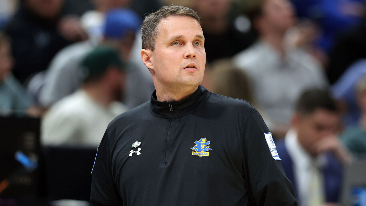 SALT LAKE CITY, UTAH - MARCH 21: Head coach Will Wade of the McNeese State Cowboys looks on against the Gonzaga Bulldogs during the first half in the first round of the NCAA Men's Basketball Tournament at Delta Center on March 21, 2024 in Salt Lake City, Utah.