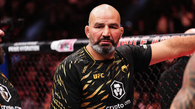 LAS VEGAS, NEVADA - MARCH 08: Coach Glover Teixeira reacts after Alex Pereira's loss against Magomed Ankalaev in the UFC light heavyweight championship fight during the UFC 313 event at T-Mobile Arena on March 08, 2025 in Las Vegas, Nevada.