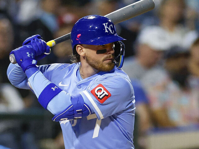 SURPRISE, ARIZONA - MARCH 5: Bobby Witt Jr. #7 of the Kansas City Royals waits for a pitch in the fourth inning during a spring training game against the Seattle Mariners at Surprise Stadium on March 5, 2025 in Surprise, Arizona.
