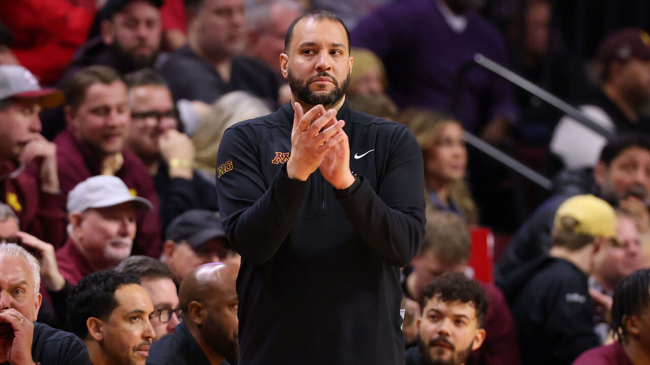 PISCATAWAY, NEW JERSEY - MARCH 9: Head coach Ben Johnson of the Minnesota Golden Gophers during the second half against the Rutgers Scarlet Knights at Jersey Mike's Arena on March 9, 2025 in Piscataway, New Jersey.