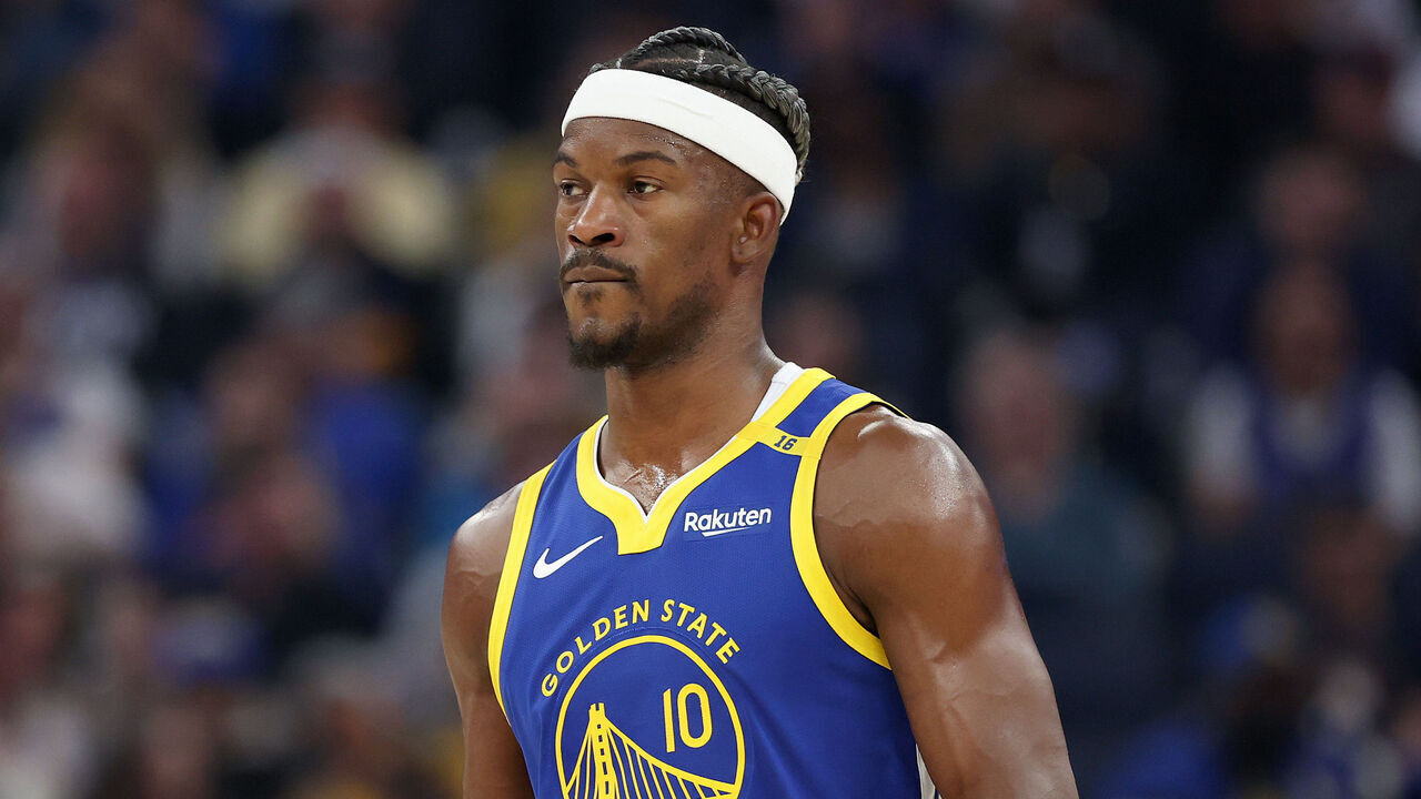 SAN FRANCISCO, CALIFORNIA - MARCH 10: Jimmy Butler III #10 of the Golden State Warriors stands on the court during their game against the Portland Trail Blazers at Chase Center on March 10, 2025 in San Francisco, California. NOTE TO USER: User expressly acknowledges and agrees that, by downloading and/or using this photograph, user is consenting to the terms and conditions of the Getty Images License Agreement.