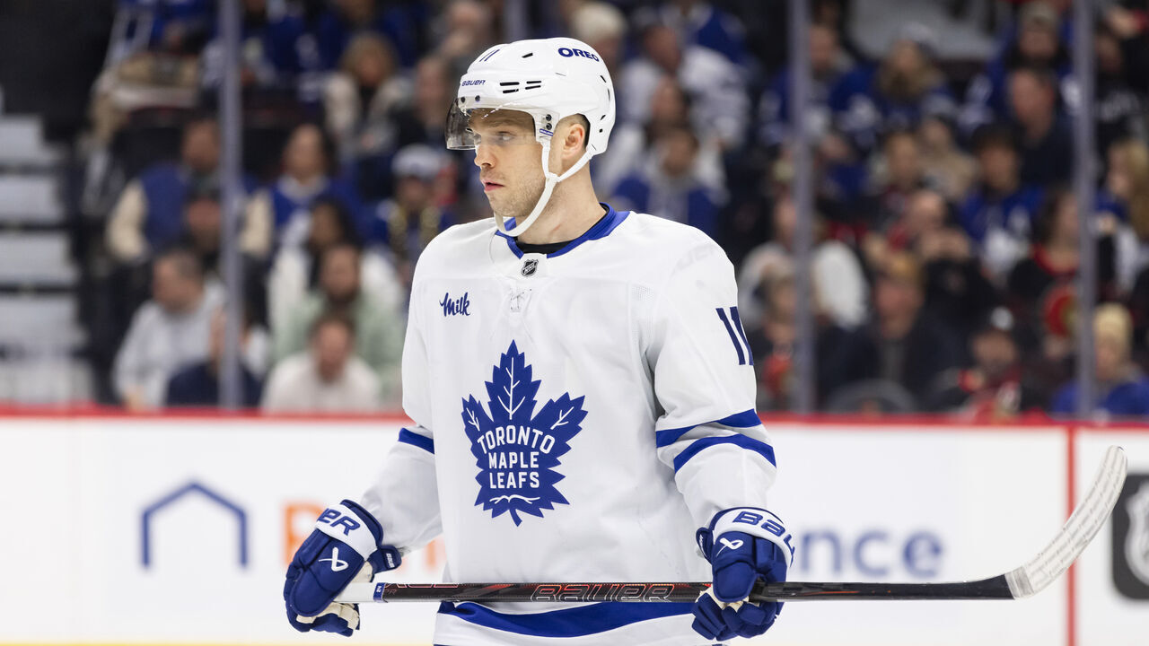 OTTAWA, ON - JANUARY 25: Toronto Maple Leafs center Max Domi (11) before a face-off during second period National Hockey League action between the Toronto Maple Leafs and Ottawa Senators on January 25, 2025, at Canadian Tire Centre in Ottawa, ON, Canada.