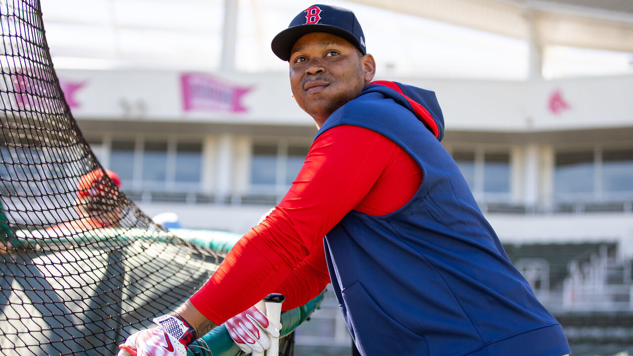 FORT MYERS, FL - FEBRUARY 26: Rafael Devers #11 of the Boston Red Sox takes batting practice prior to the game between the Tampa Bay Rays and the Boston Red Sox at JetBlue Park at Fenway South on Wednesday, February 26, 2025 in Fort Myers, Florida.
